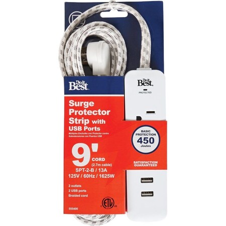 All-Source Outlet Strip, Surge, USB, 9 ft., White LTS-02H/A10